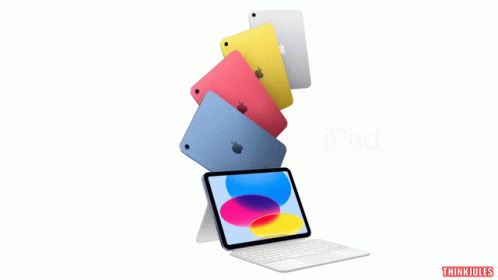 An Ipad Is Stacked On Top Of Other Ipads In Different Colors GIF