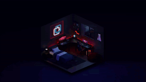 An Isometric Drawing Of A Bedroom With A Bed And A Desk GIF