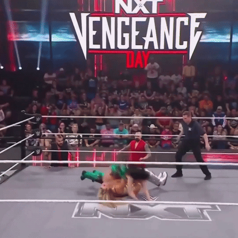 An Nxt Vengeance Day Wrestling Match Takes Place In Front Of A Large Crowd GIF
