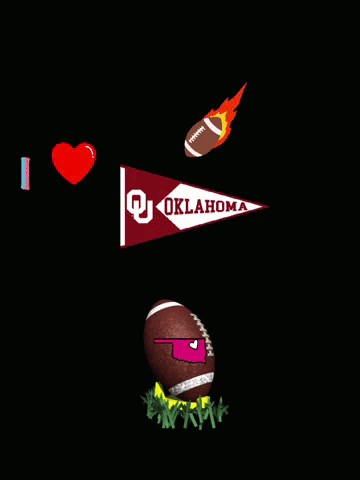 An Oklahoma Flag With A Football And A Heart GIF
