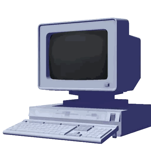 an old computer with a keyboard and a monitor that says ibm on it