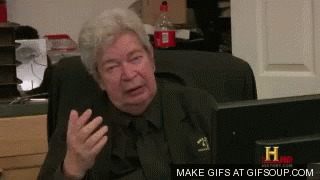 An Older Man Is Sitting In Front Of A Computer Screen That Says Make Gifs At Gifsoup.com On The Bottom GIF