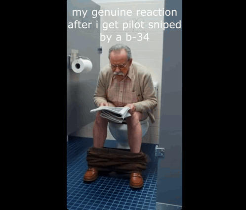 An Older Man Sits On A Toilet Reading A Newspaper With His Pants Down GIF