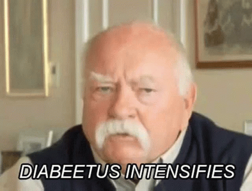 An Older Man With A Mustache Is Sitting In A Living Room And Says `` Diabetes Intensifies '' . GIF