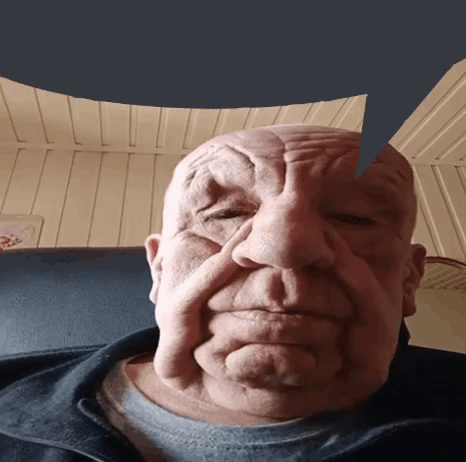 An Older Man With A Speech Bubble Over His Head GIF