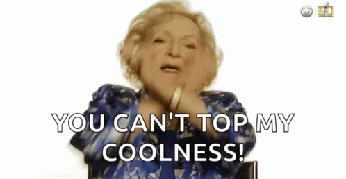 An Older Woman In A Blue Jacket Says " You Can 'T Top My Coolness " GIF