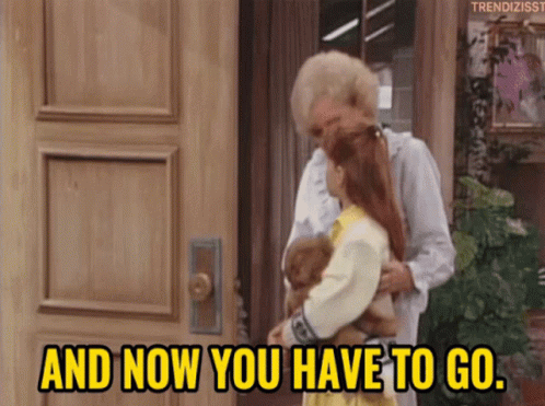 An Older Woman Is Holding A Little Girl In Her Arms And Says " And Now You Have To Go " GIF