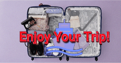 An Open Suitcase With The Words Enjoy Your Trip Written Above It GIF