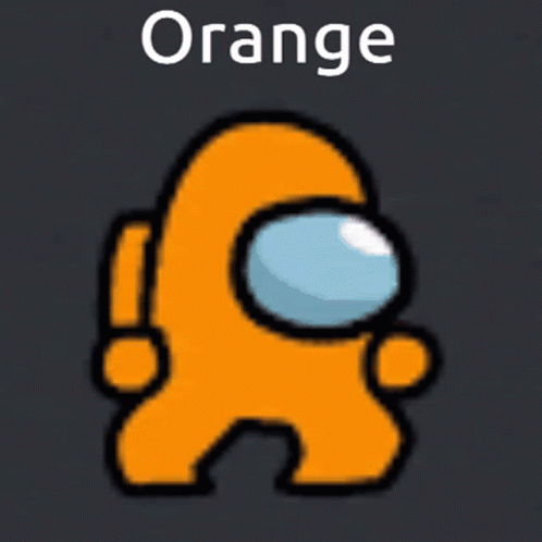 An Orange Among Us Character Is Standing On A Gray Background GIF