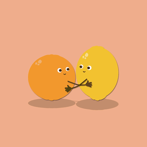 An Orange And A Lemon Hugging Each Other With The Words Happy Best Friends Day Below Them GIF