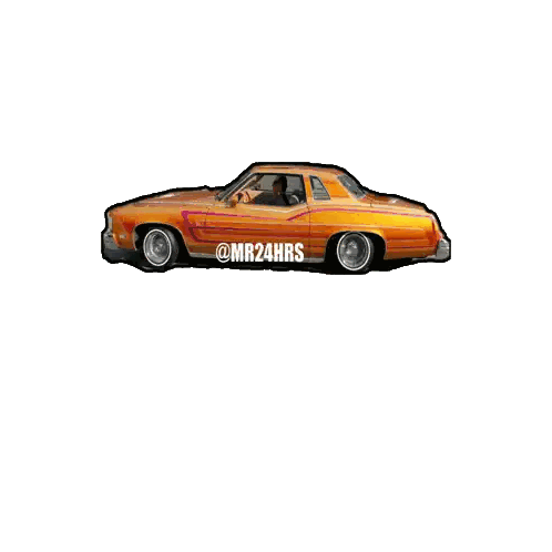 an orange car with the words mr24hrs on the side of it
