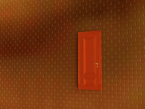 an orange door with a picture of a smiling face in it