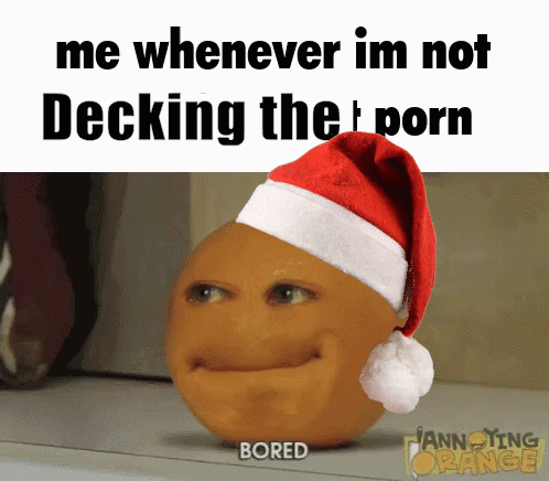 An Orange Wearing A Santa Hat Says " Bored " GIF