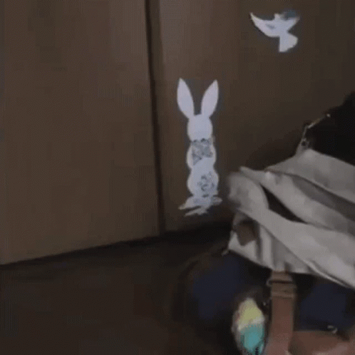 An Owl Is Standing In Front Of A Wall With A Picture Of A Rabbit On It And The Words " You Called " Below It GIF