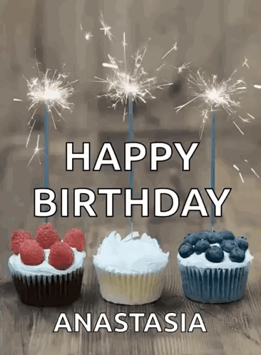 Anastasia Birthday Card with Cupcakes and Sparklers