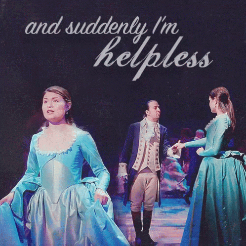 And Suddenly I'm Helpless Poster With Man And Two Women GIF
