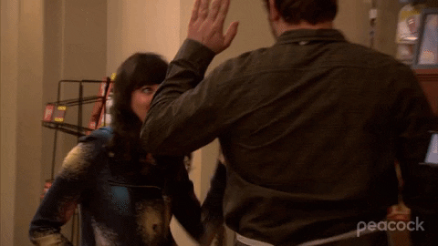 Andy Dwyer April Ludgate High And Low Fives GIF