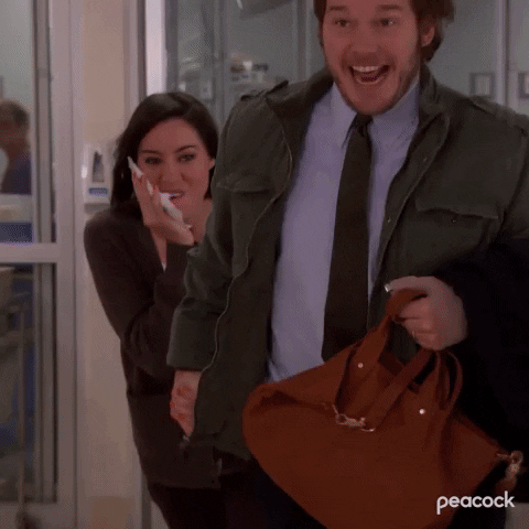 Andy Dwyer Running With Aubrey Plaza GIF