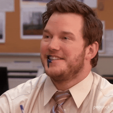 Andy Dwyer With Blue Ink On His Lips GIF