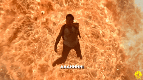 Andy Samberg Falling In Fire Screaming Ahhh GIF