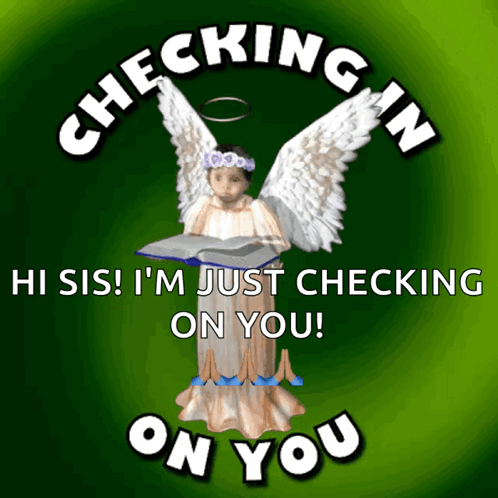 Angel Checking In Green Background