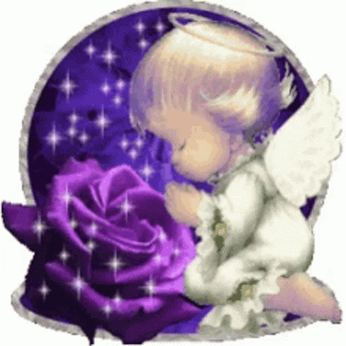 Angel Kneeling With Purple Rose