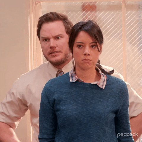 Angry Andy Dwyer Standing Behind April Ludgate GIF