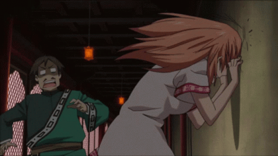 Angry Anime Girl Banging Head On Wall