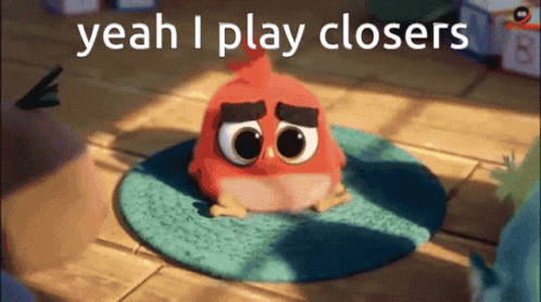 Angry Bird Sitting on Rug Saying Yeah I Play Closers