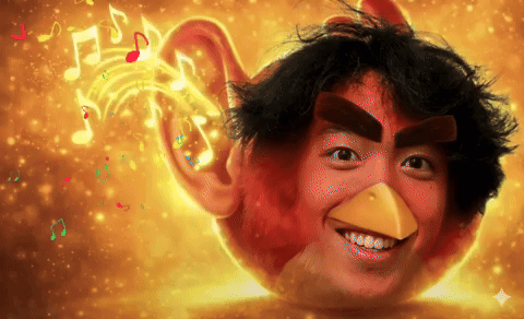 Angry Bird With Man's Face and Music Notes From Ears
