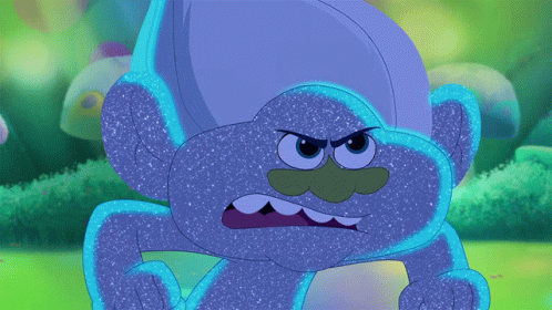 Angry Blue Troll With Green Nose and Mouth