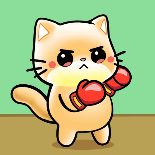 Angry Cartoon Cat in Red Boxing Gloves