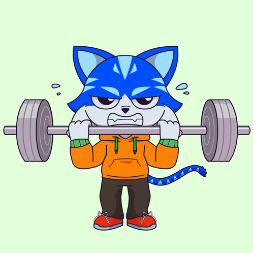 Angry Cartoon Cat Lifting Barbell
