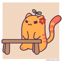 Angry Cartoon Cat Sitting on Bench