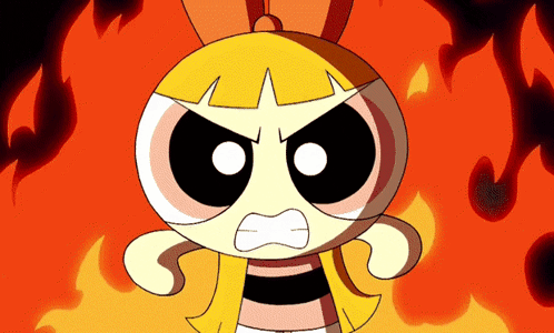 Angry Cartoon Girl Surrounded by Fire
