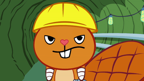 Angry Cartoon Squirrel In Yellow Hard Hat GIF