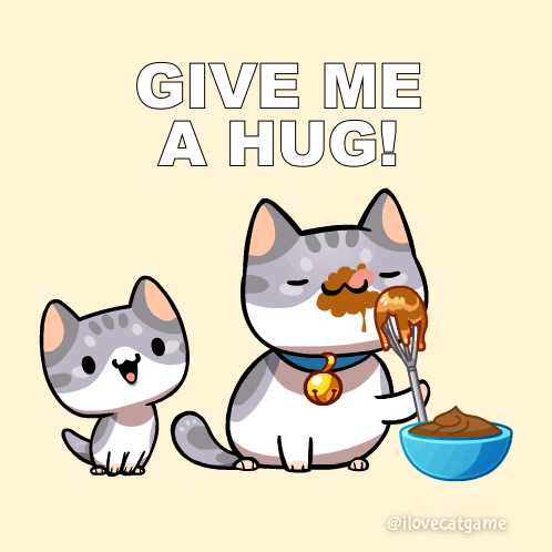 Angry Cat Eating Getting Funny Hug From Kitten Animation GIF