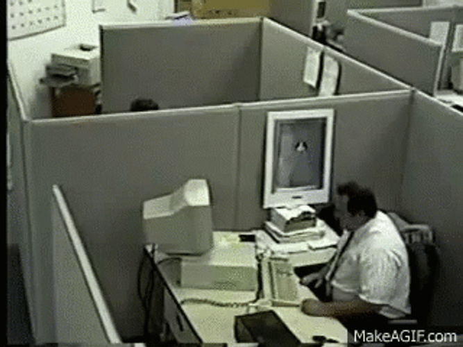 Angry Employee Throwing Computer GIF