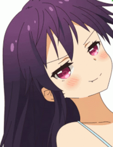 Angry Girl with Purple Hair and Pink Eyes