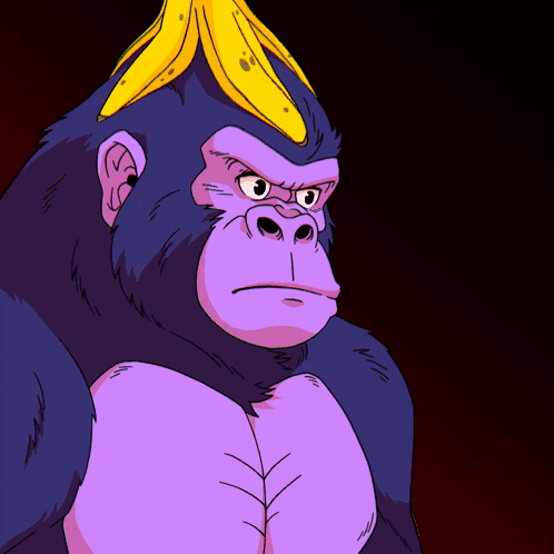 Angry Gorilla with Banana on Head