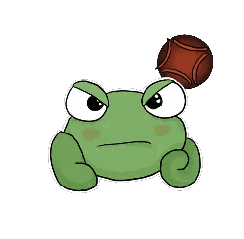 Angry Green Frog With Red Ball on Head