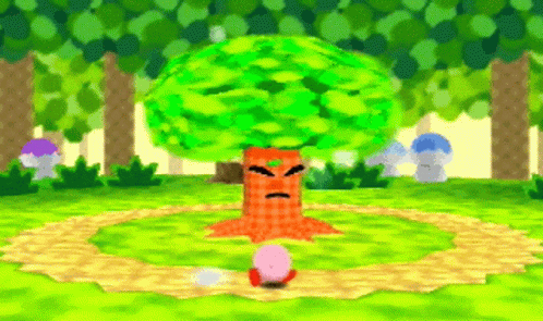 Angry Kirby Standing Next to Tree