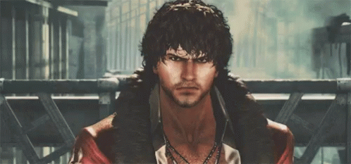 Angry Man with Curly Hair and Beard
