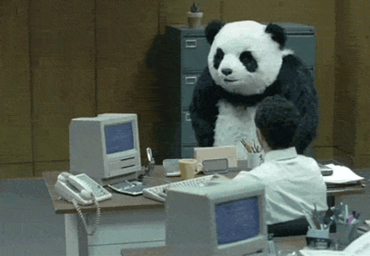 Angry Office Panda Table Sweep GIF