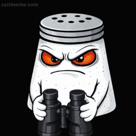 Angry Salt Shaker Holding Binoculars
