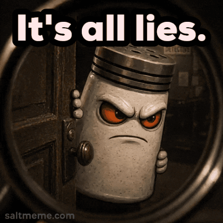 Angry Salt Shaker Saying It's All Lies