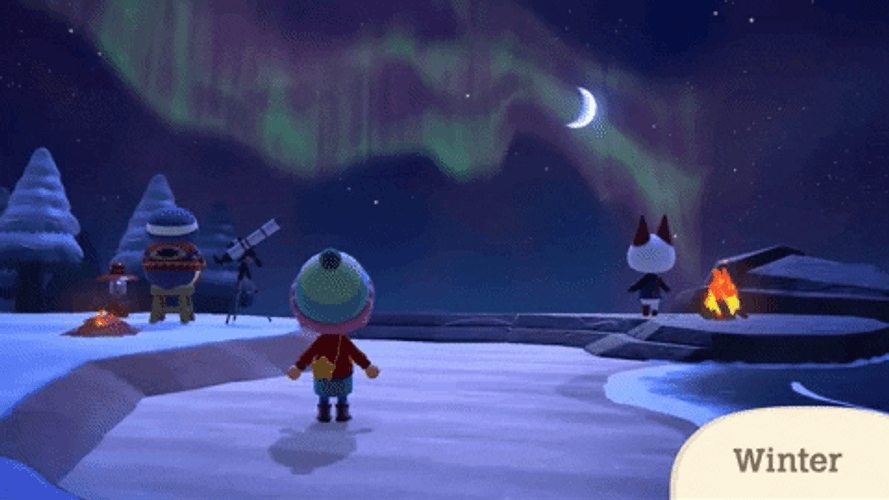 Animal Crossing winter aurora borealis GIF