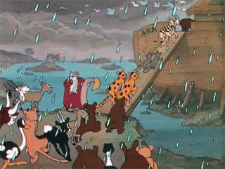 Animals Before Ark in Rain