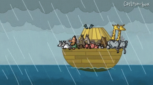Animals in Boat with Cartoon-Box