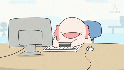 Animated Axolotl Meme Typing Then Smashing The Computer GIF